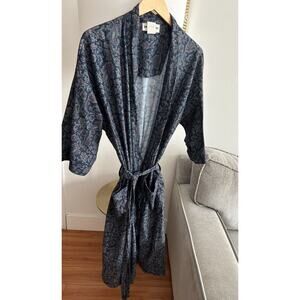 Vtg Pierre Cardin One Size Paisley Poly Flannel Belted Mid-Length Robe USA
